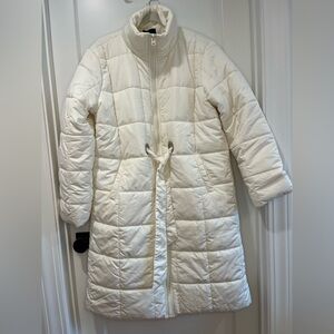 Forever 21 Cream Quilted Longline Puffer Coat Women’s Large